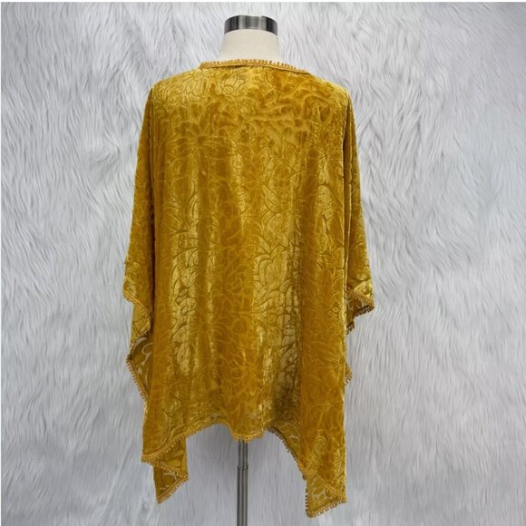 Natural Life Burnout Velvet Open Kimono Top Golden Yellow Boho Fairy Festival - Picture 4 of 14